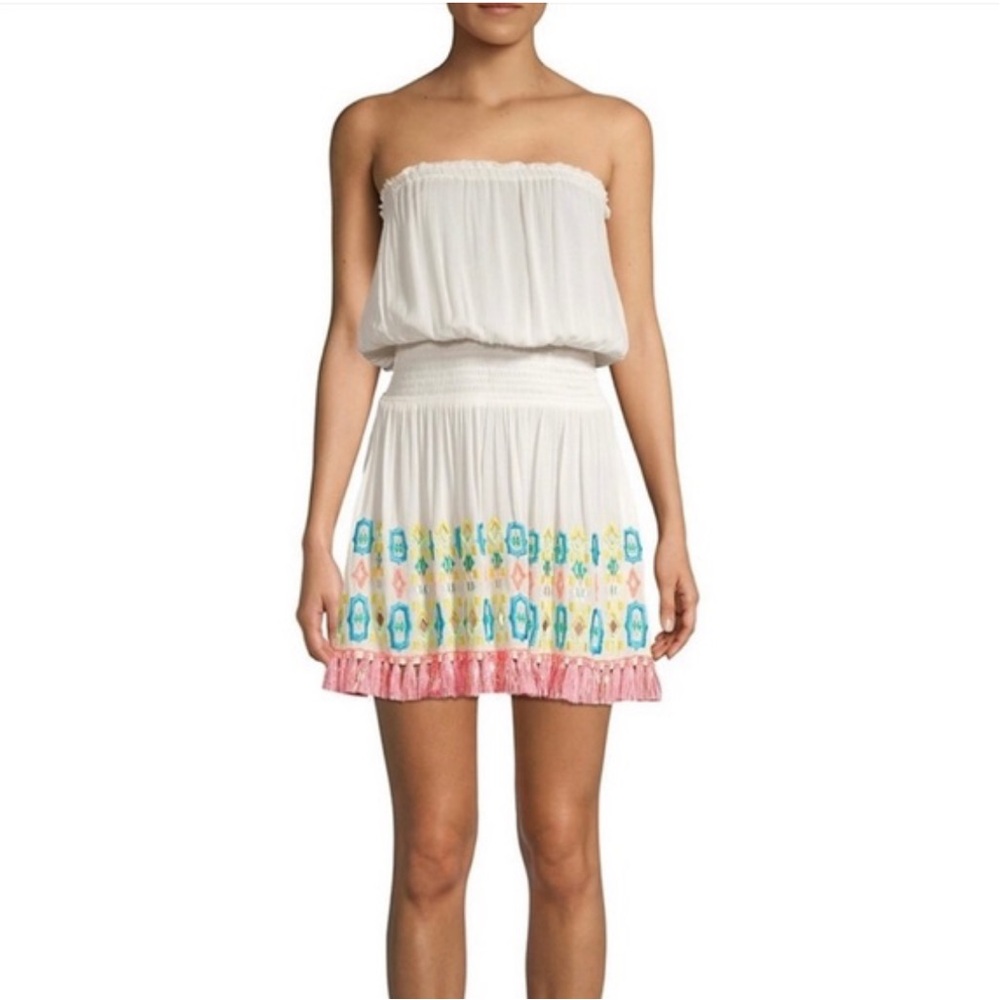 Ramy Brook Isobel Strapless Blouson Fringe Dress Sz M